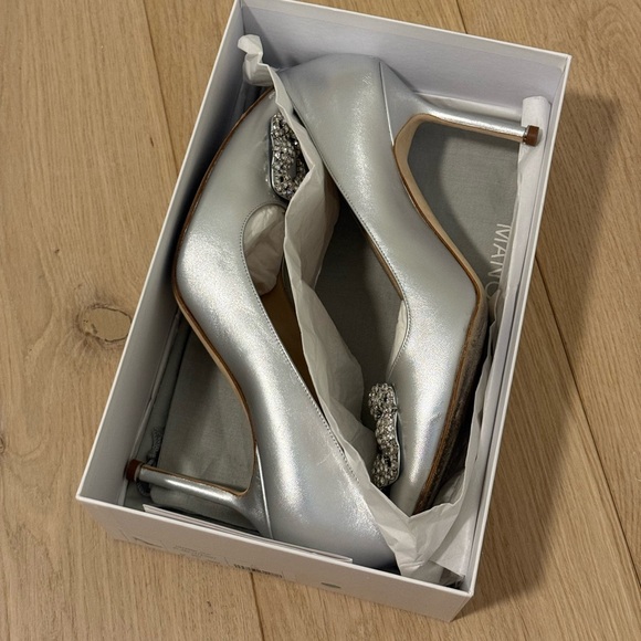 Manolo Blahnik Hangisi 90mm Silver Leather Crystal Buckle Pumps Size 41 - Picture 5 of 13